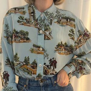 Diane Von Furstenberg Scenic Blue Button Down Shirt